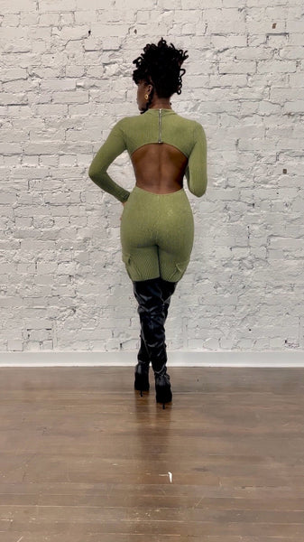 Backless Bliss Olive Jumpsuit